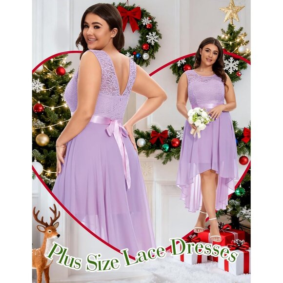 BeryLove Women Lavender Chiffon Scoop Neck Sleeveless Lace Cocktail Dress - Picture 4 of 7